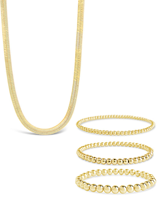 Beaded Bracelets & Herringbone Chain Necklace Set