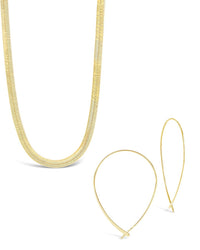Delicate Threader Hoop Earrings & Herringbone Chain Necklace Set - Sterling Forever