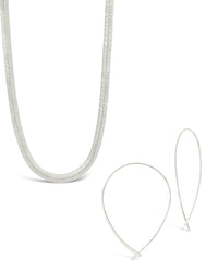 Delicate Threader Hoop Earrings & Herringbone Chain Necklace Set - Sterling Forever