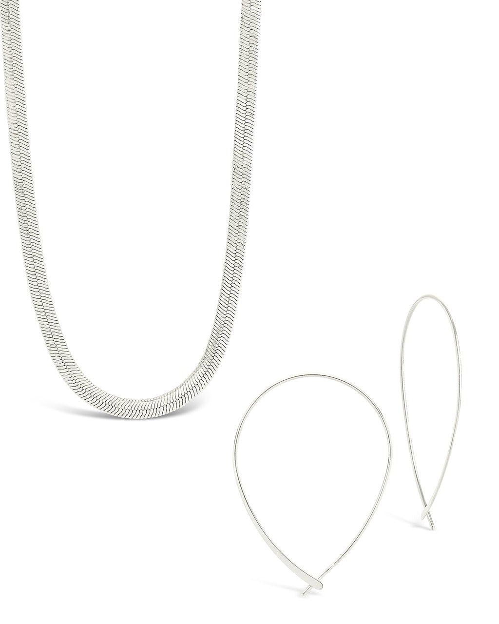 Delicate Threader Hoop Earrings & Herringbone Chain Necklace Set - Sterling Forever