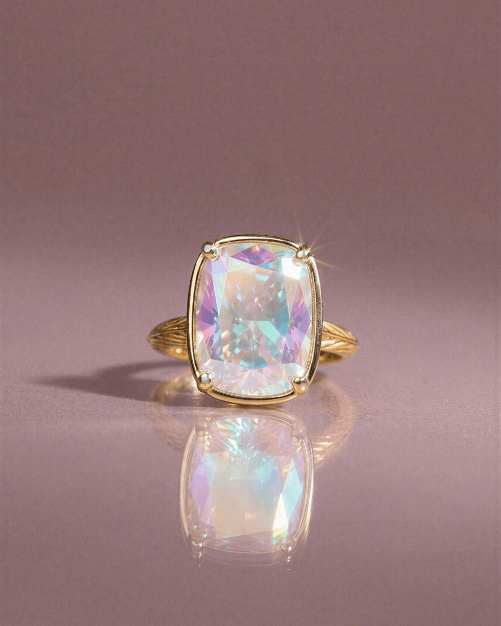 Sterling Silver Elongated Cushion Iridescent CZ Cocktail Ring