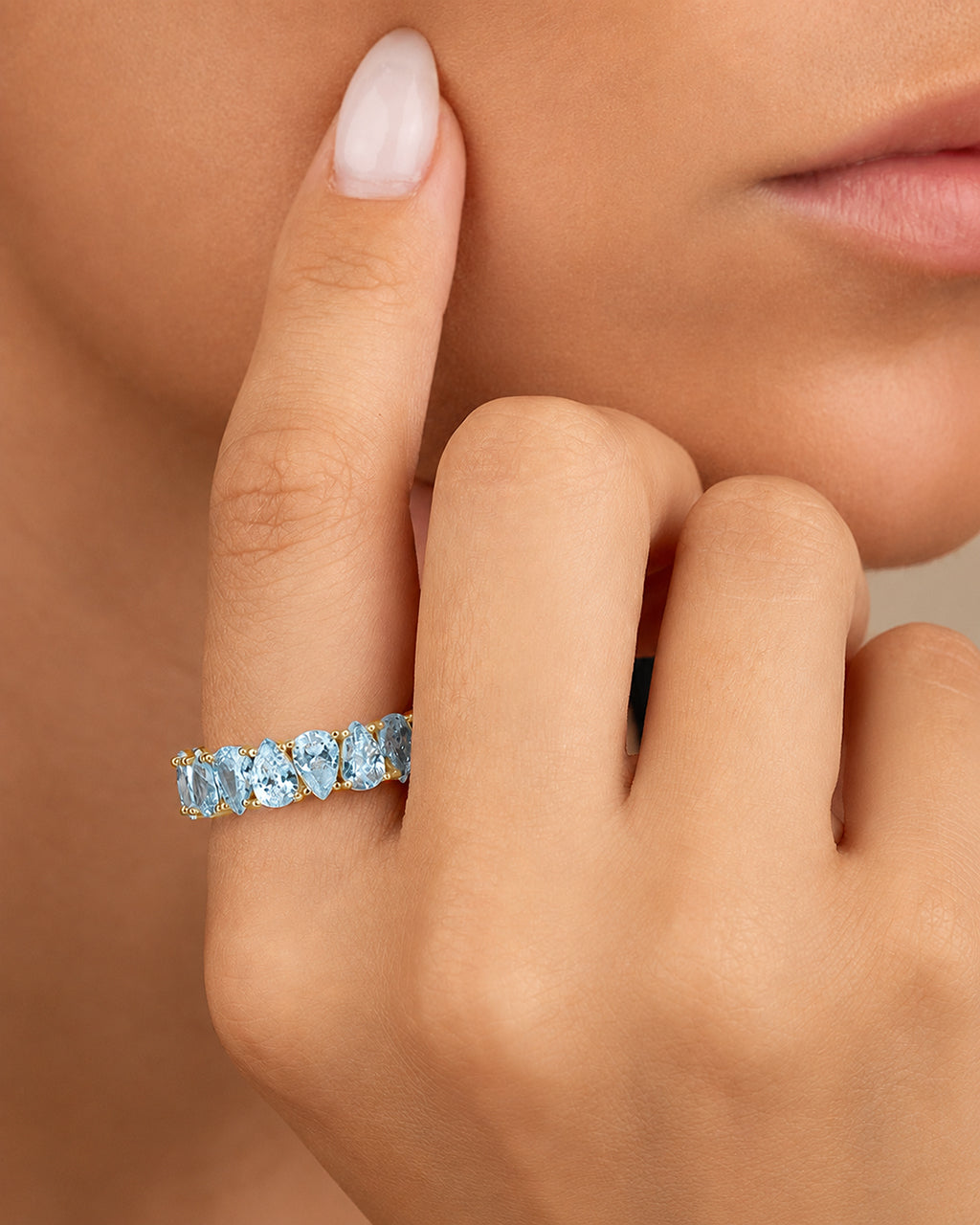 Sterling Silver Janis Aquamarine CZ Eternity Band Ring