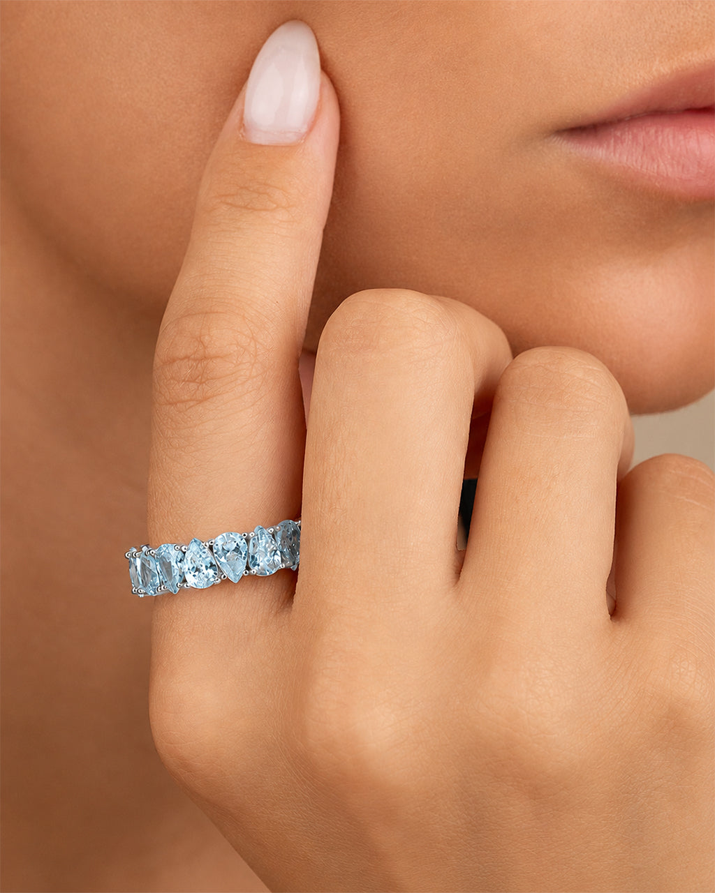 Sterling Silver Janis Aquamarine CZ Eternity Band Ring