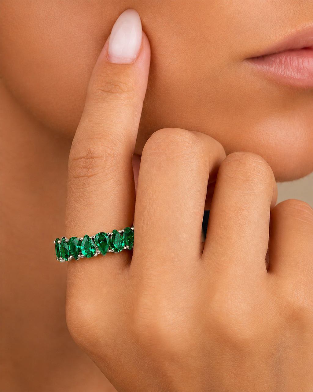Sterling Silver Janis Emerald CZ Eternity Band Ring