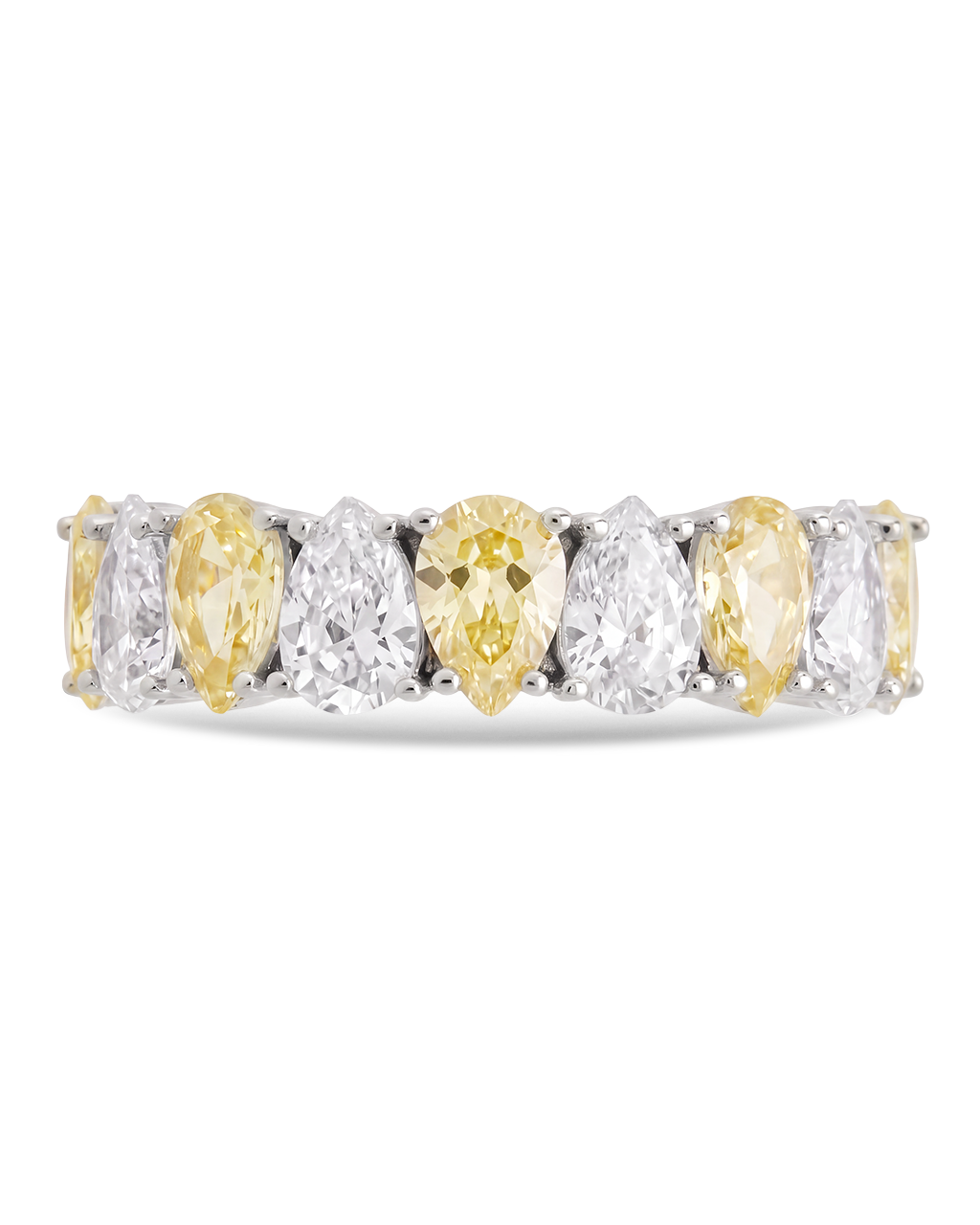 Sterling Silver Pear Cut Light Yellow CZ Celebration Band Ring