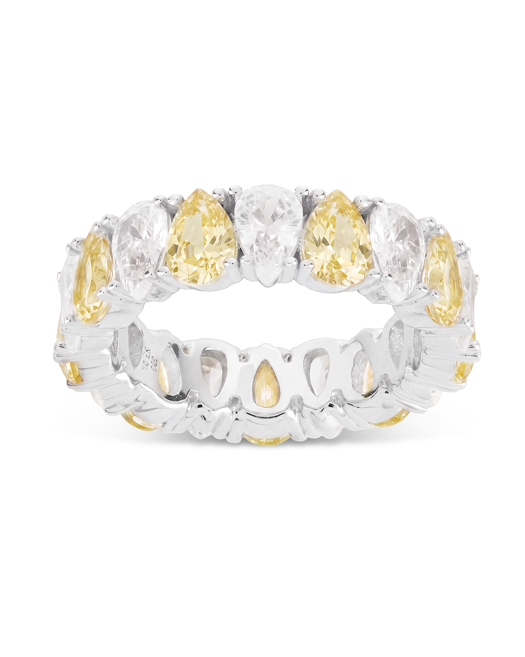 Sterling Silver Pear Cut Light Yellow CZ Celebration Band Ring