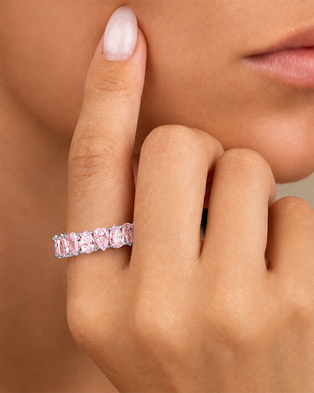 Sterling Silver Janis Light Pink CZ Eternity Band Ring