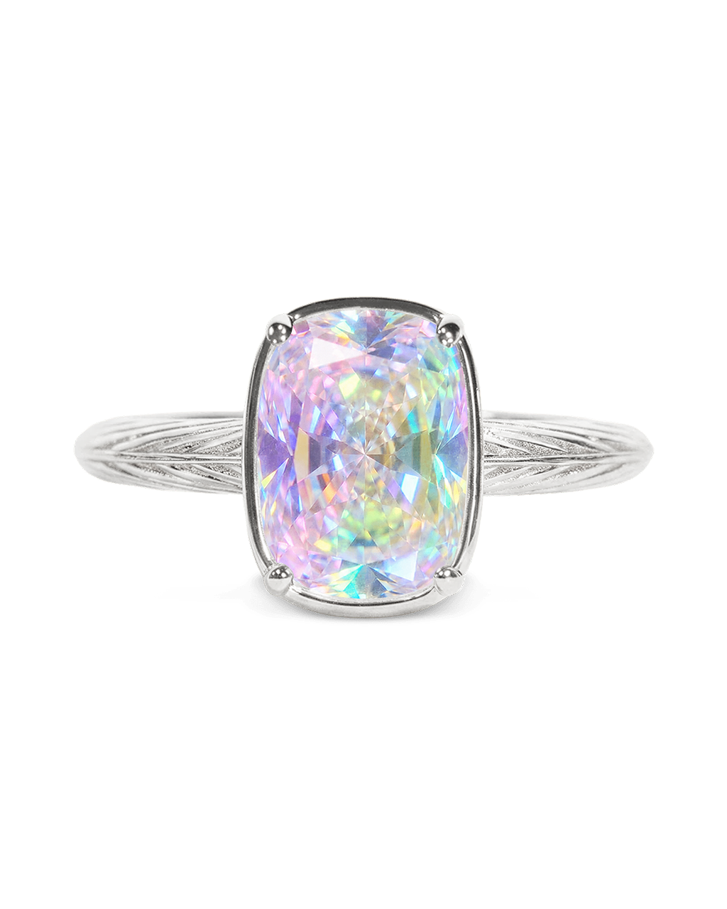 Sterling Silver Mini Iridescent Elongated Cushion Ring