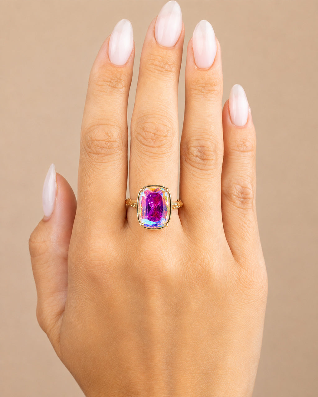 Sterling Silver Elongated Cushion Iridescent CZ Cocktail Ring