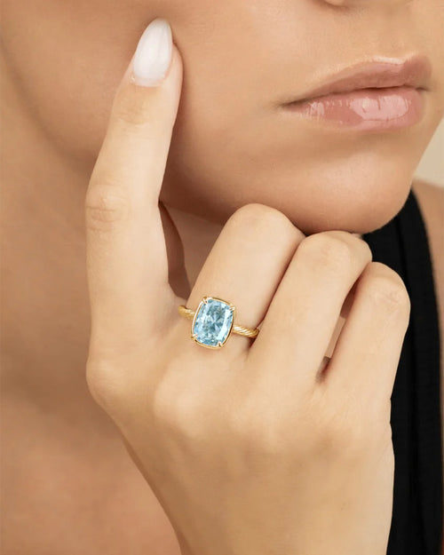 Aquamarine CZ Mini Elongated Sterling Silver Cushion Ring