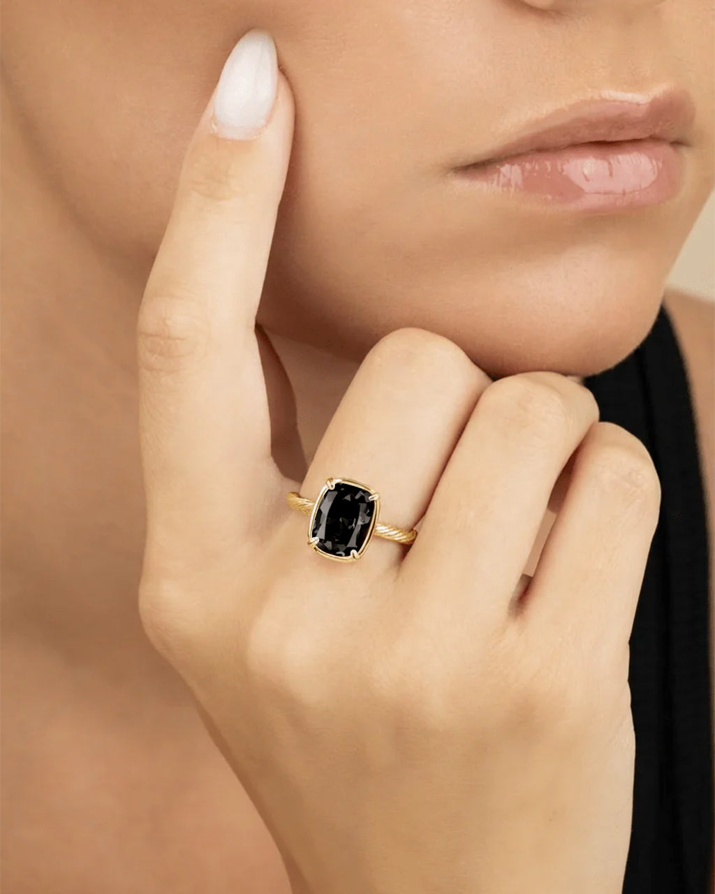 Black CZ Mini Elongated Sterling Silver Cushion Ring