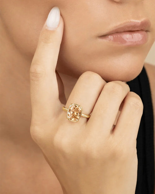 Champagne CZ Mini Elongated Sterling Silver Cushion Ring
