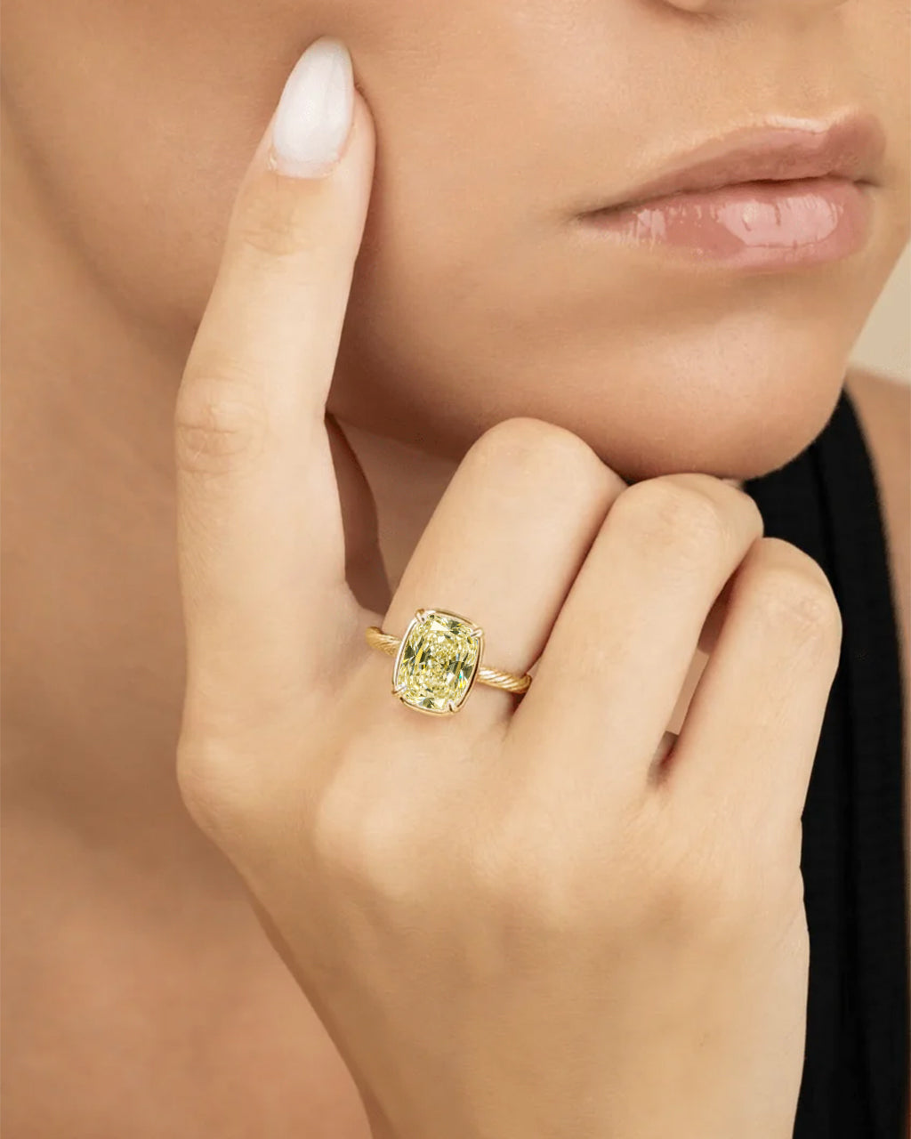 Sterling Silver Mini Light Yellow Elongated Cushion Ring