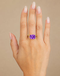 Sterling Silver Amethyst Cushion East-West Ring