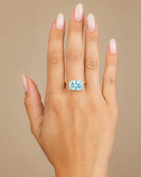 Sterling Silver Aquamarine Cushion East-West Ring