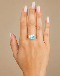 Sterling Silver Aquamarine Cushion East-West Ring