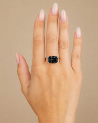 Sterling Silver Black Cushion East-West Ring