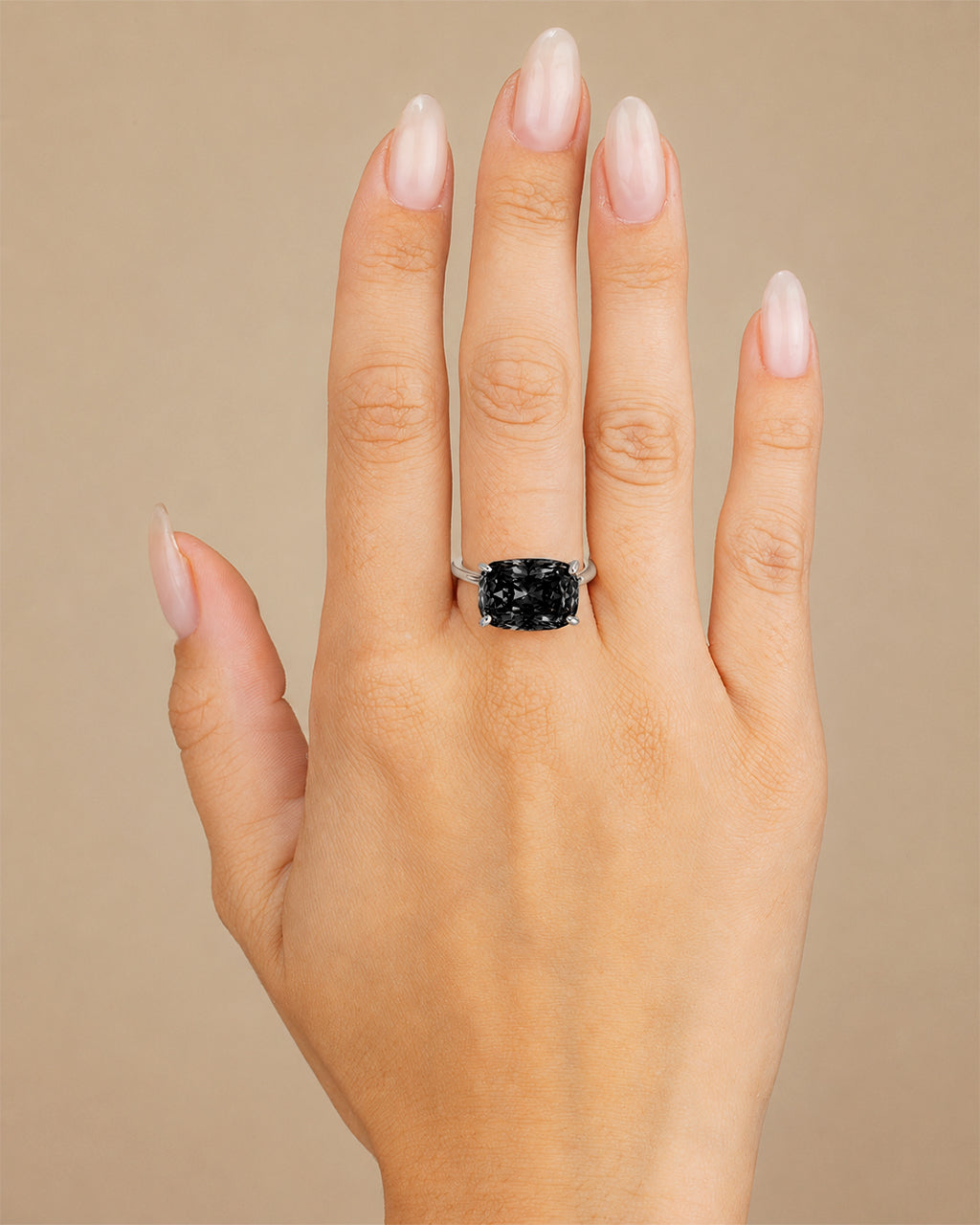 Sterling Silver Black Cushion East-West Ring