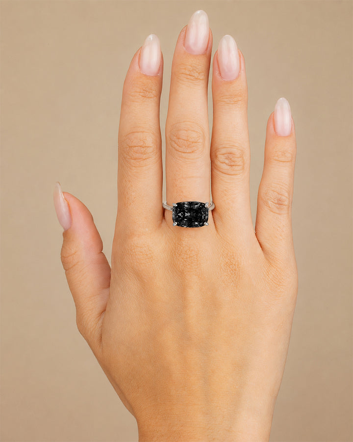 Sterling Silver Black Cushion East-West Ring