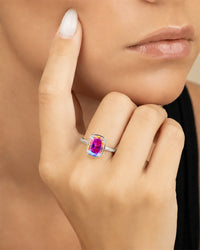 Sterling Silver Mini Iridescent Elongated Cushion Ring