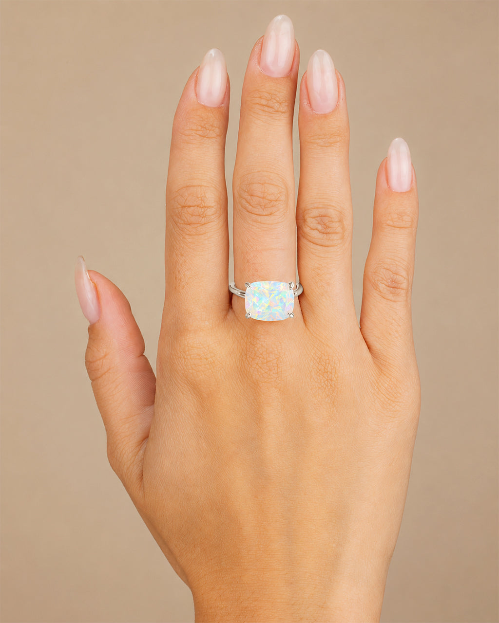 Sterling Silver Opal Cushion East-West Ring