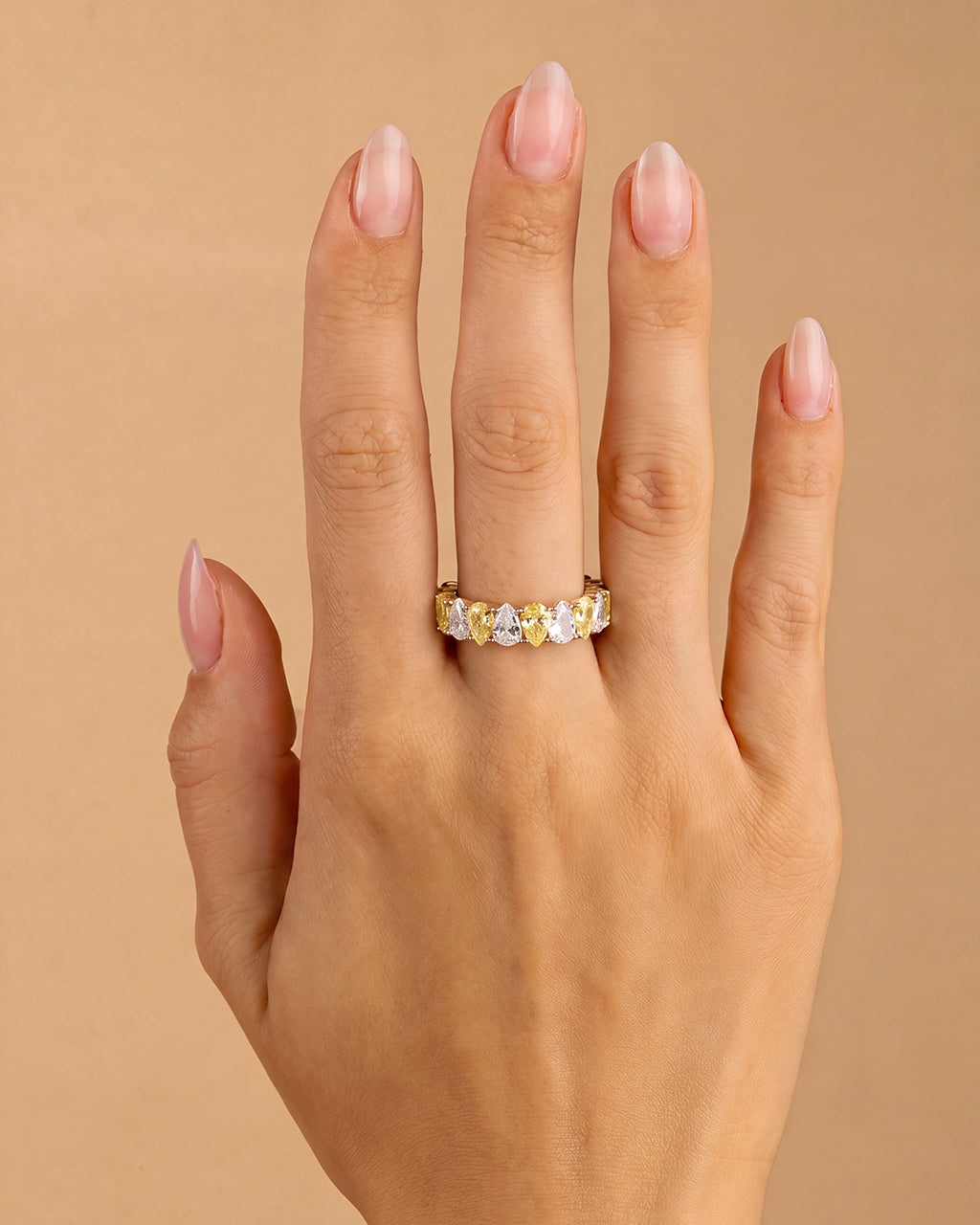 Sterling Silver Pear Cut Light Yellow CZ Celebration Band Ring