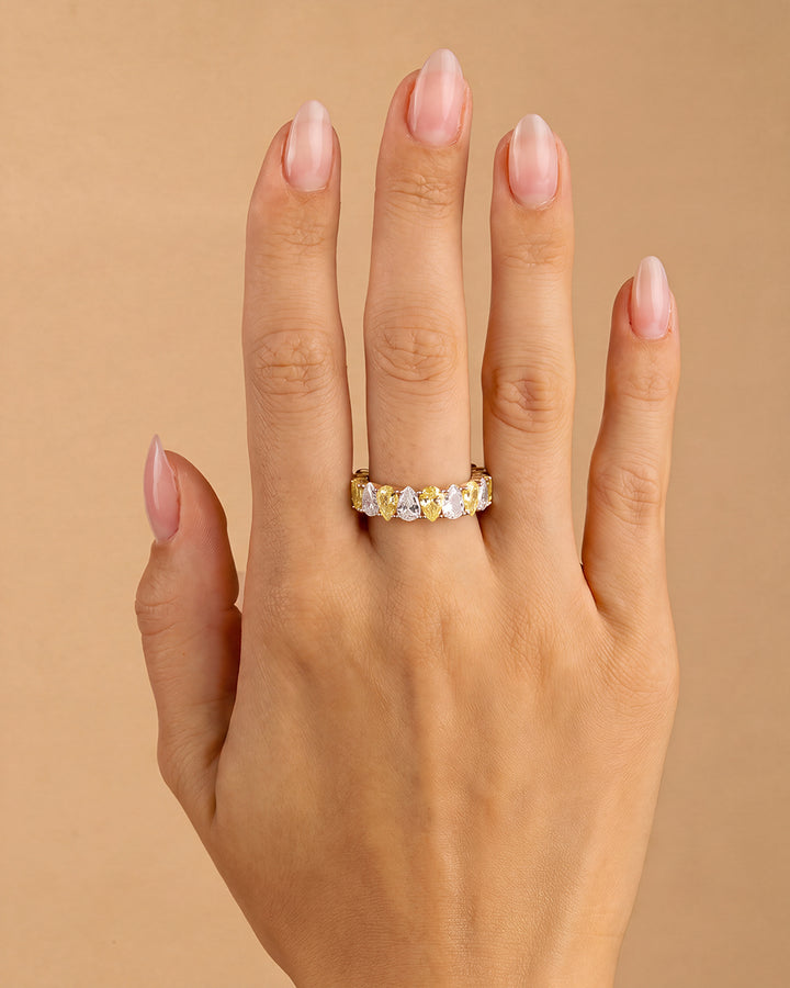 Sterling Silver Pear Cut Light Yellow CZ Celebration Band Ring