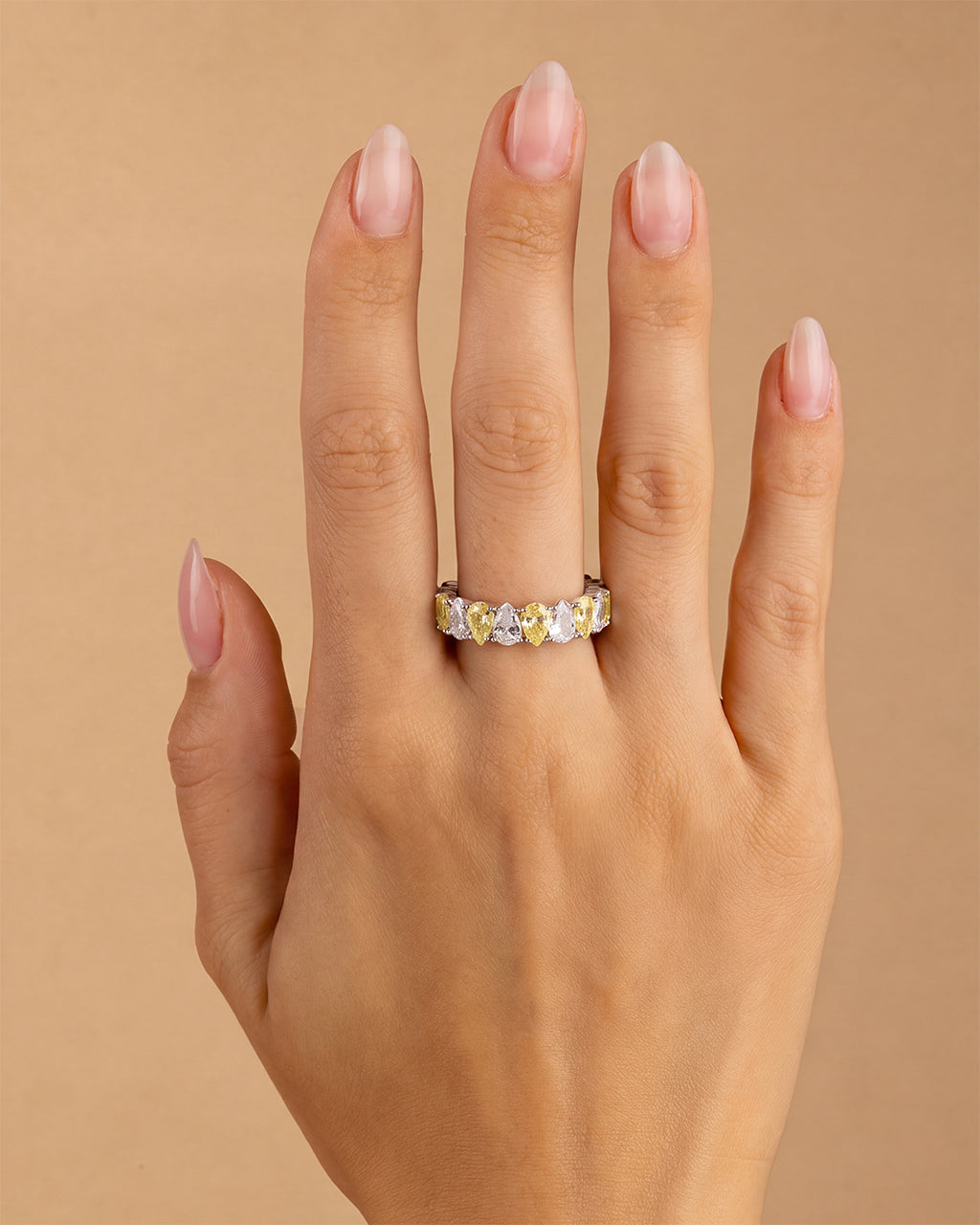 Sterling Silver Pear Cut Light Yellow CZ Celebration Band Ring