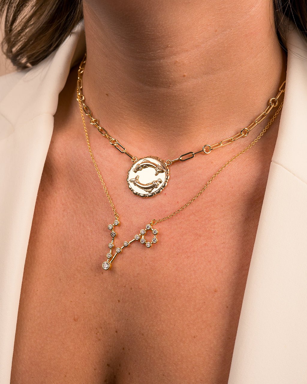 'When Stars Align' Constellation Necklace & Bold Link Zodiac Necklace Set - Sterling Forever