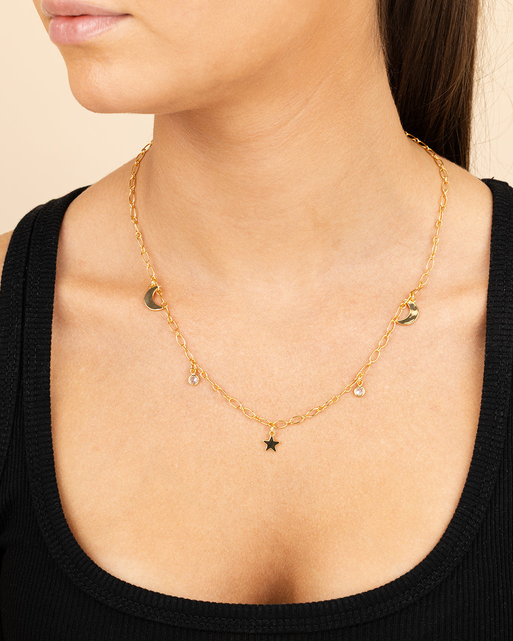 Sparkling CZ, Star, & Moon Chain Necklace