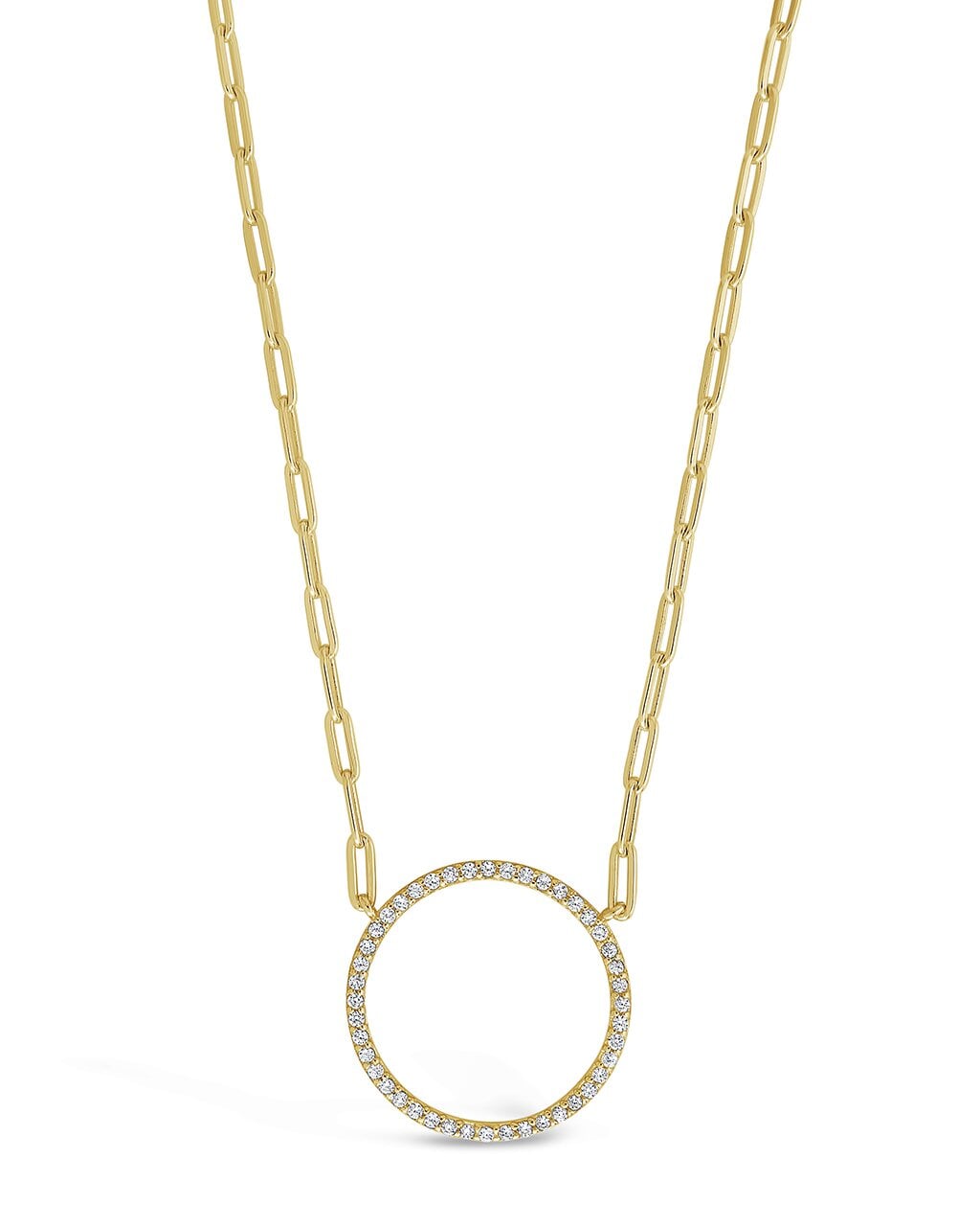 Simple CZ Circle Chain Pendant Necklace Necklace Sterling Forever Gold 