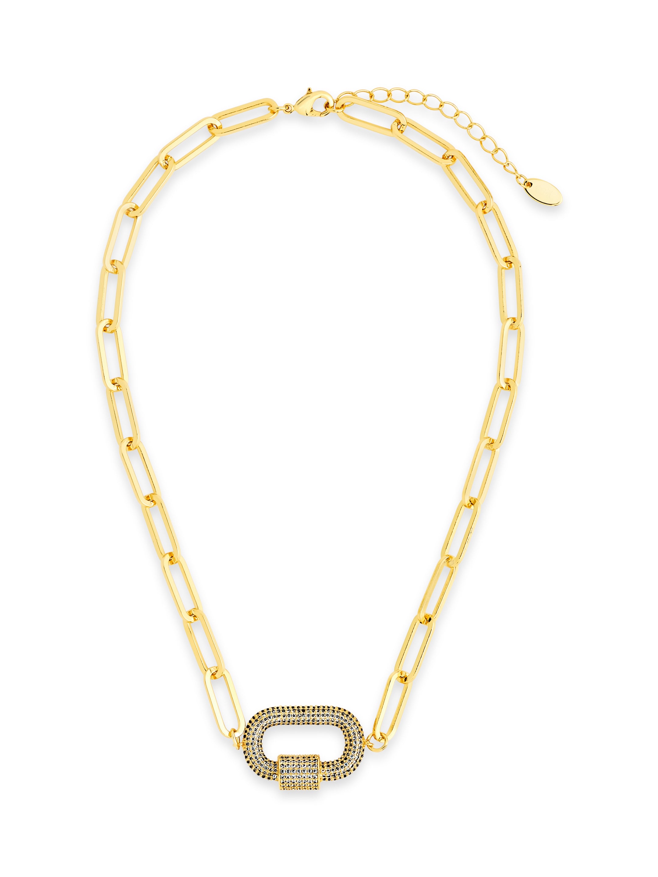 Pave CZ Carabiner Linked Lock Pendant Necklace – Sterling Forever