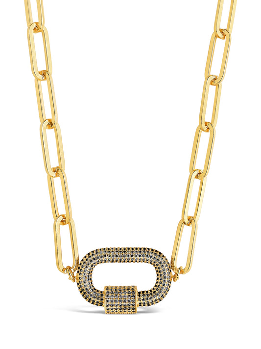 Pave CZ Carabiner Linked Lock Necklace