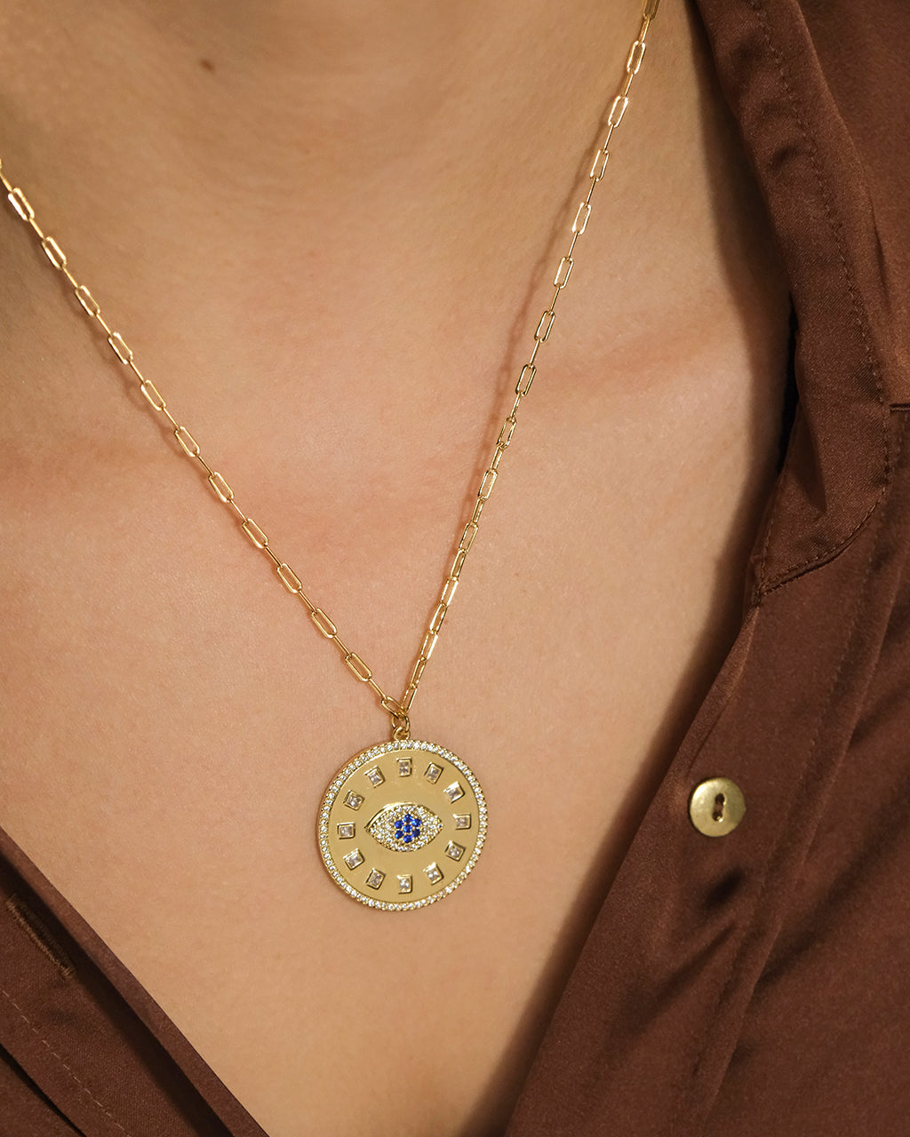 Evil Eye イービルアイ きらきら CZ ゴールド ネックレス Evil Eye CZ Sun Dial Coin Pendant Necklace – Sterling Forever