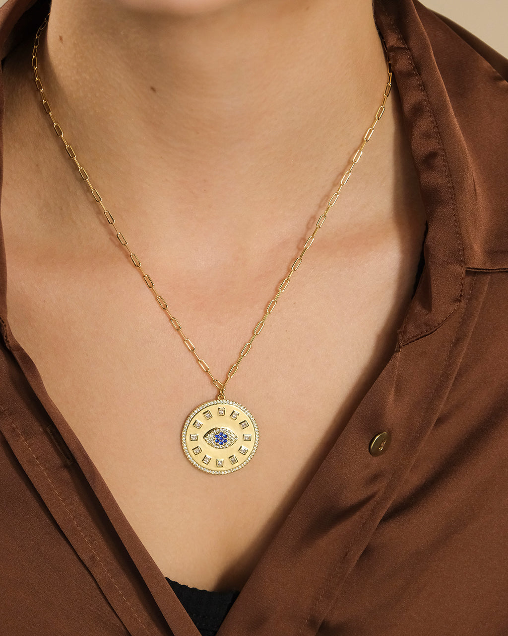 Evil Eye CZ Sun Dial Coin Pendant Necklace – Sterling Forever