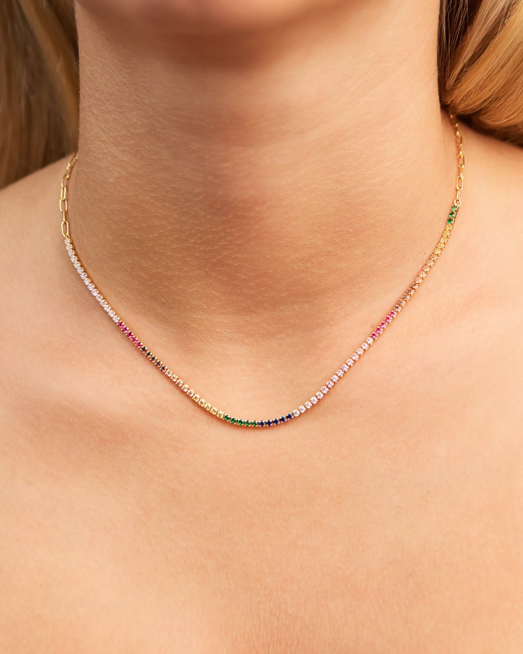 Maria Chain & Rainbow CZ Tennis Necklace - Sterling Forever