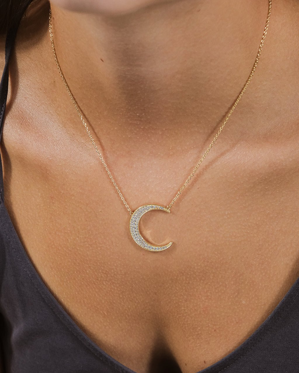 Stationed CZ Crescent Pendant Necklace - Sterling Forever