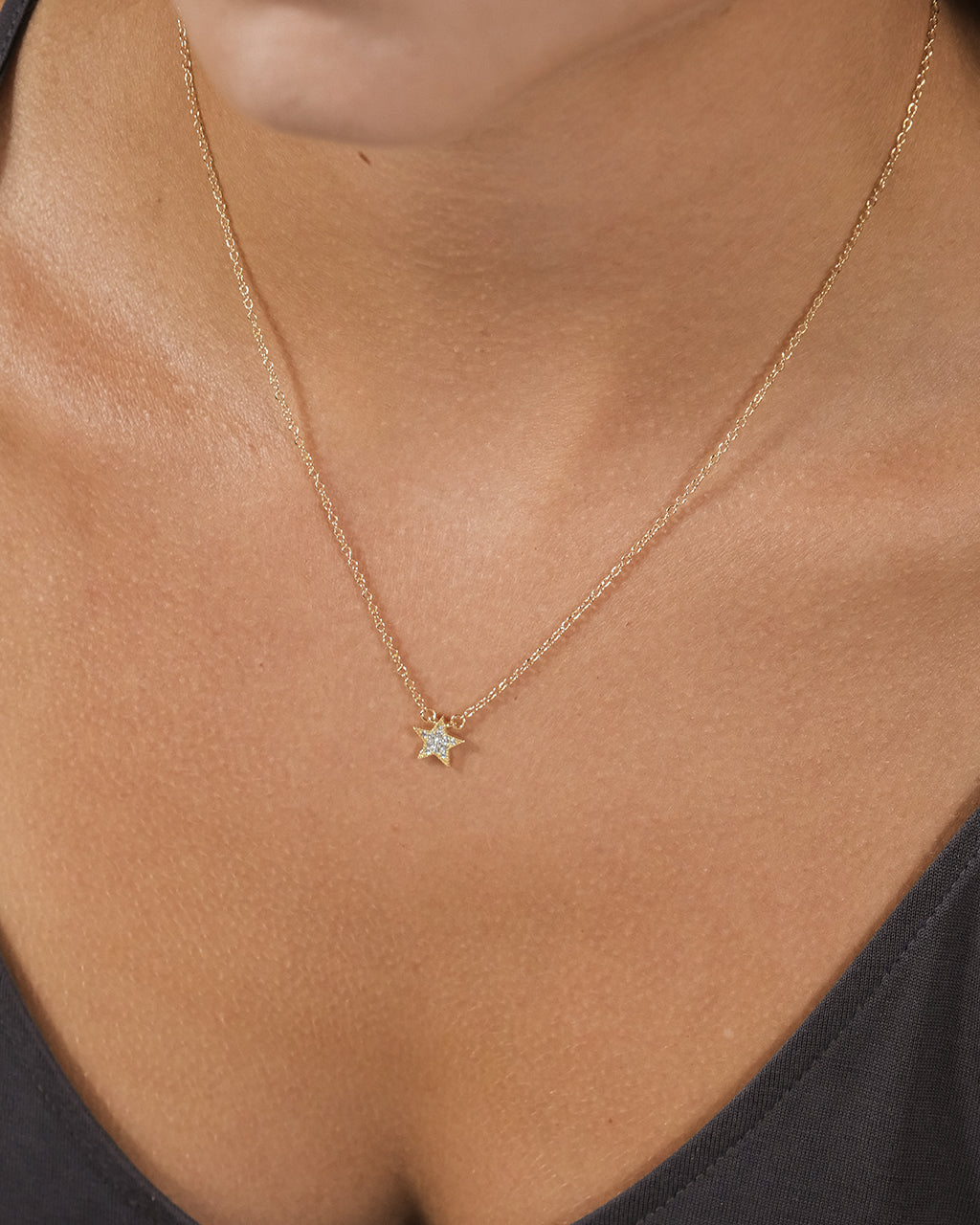 STAR JEWELRY　925 K14 CZ Tiny Star Necklace - Minimalist Jewelry Cubic Zirconia Star