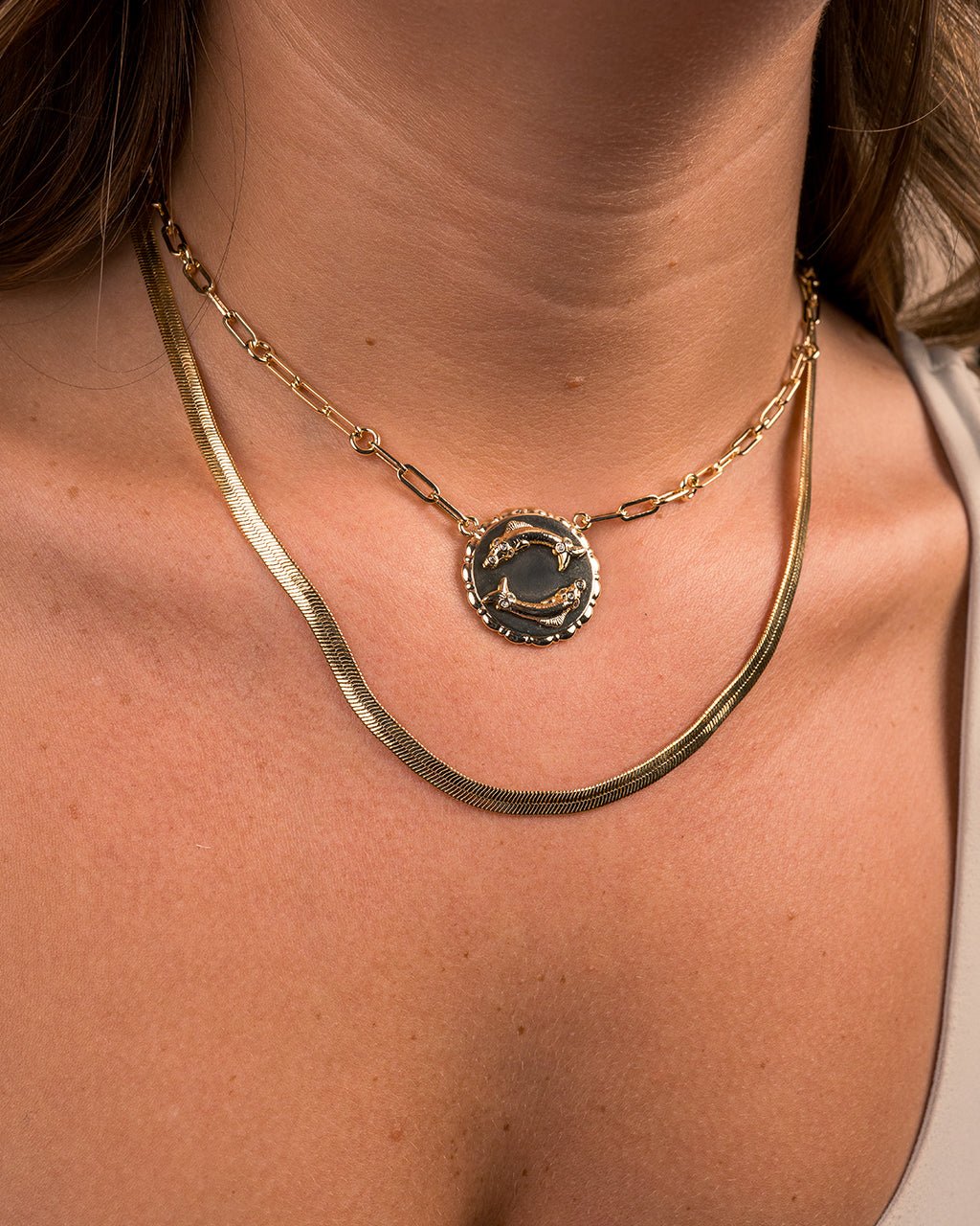 Bold Link Zodiac Necklace & Herringbone Chain Necklace Set - Sterling Forever
