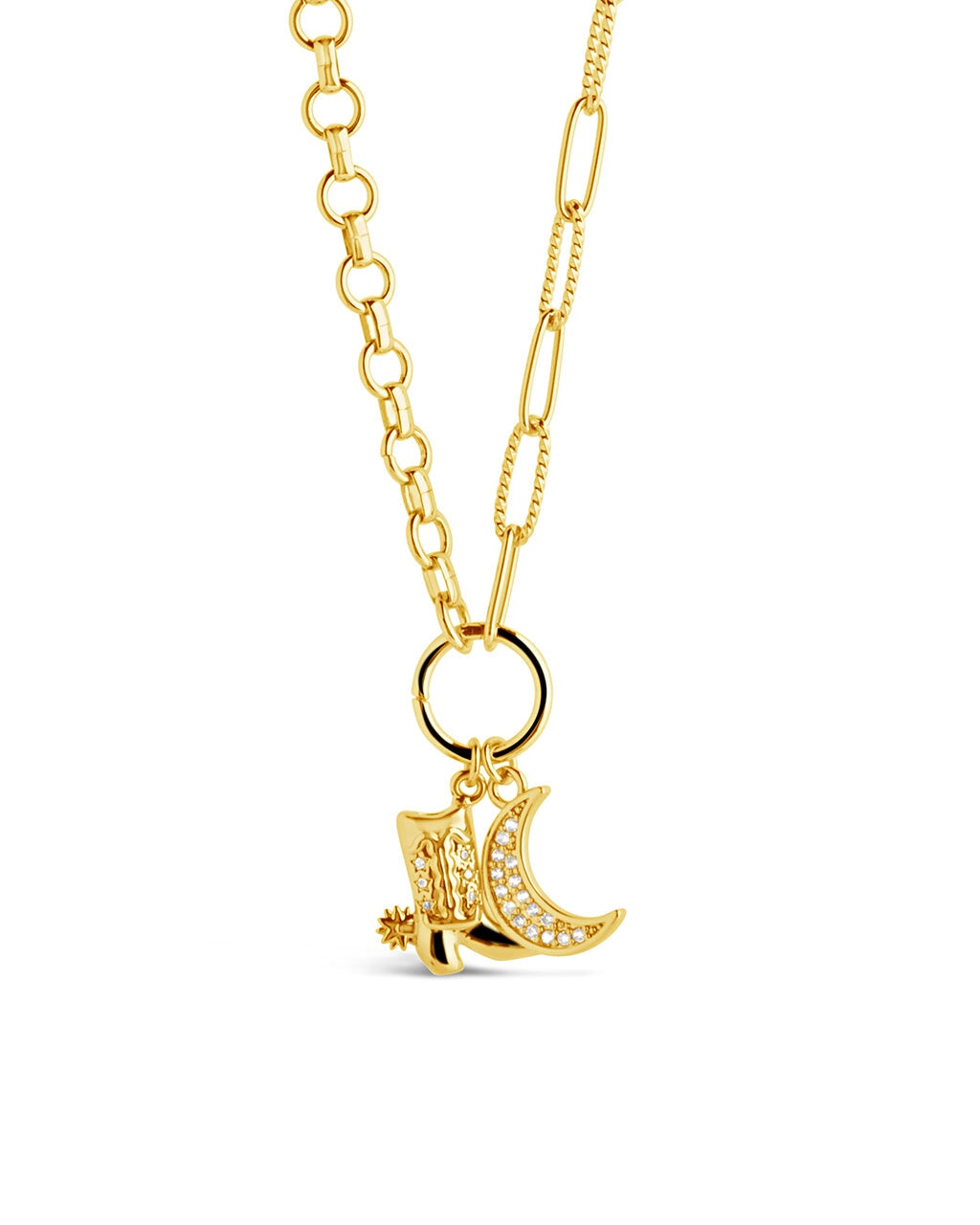 Kelsea CZ Boot & Moon Pendant Charm Necklace Necklace Sterling Forever Gold 