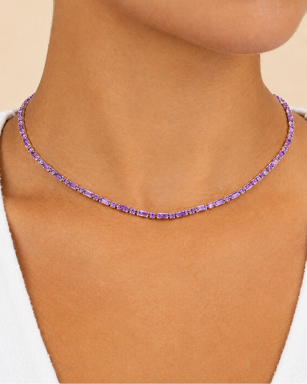 Georgia Amethyst CZ Tennis Necklace