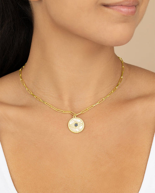 CZ & Mother of Pearl Evil Eye Pendant Necklace - Sterling Forever