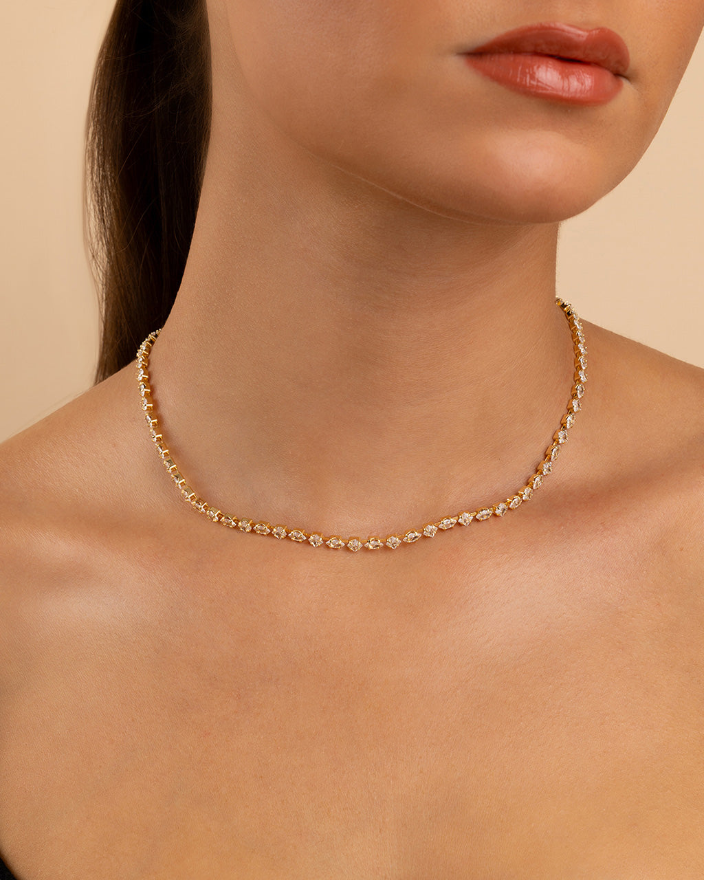 Elongated Hexagon Cut Tennis Necklace