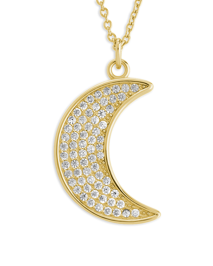 Pave CZ Moon Crescent Pendant