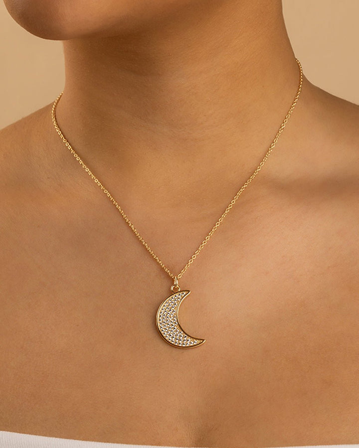 Pave CZ Moon Crescent Pendant