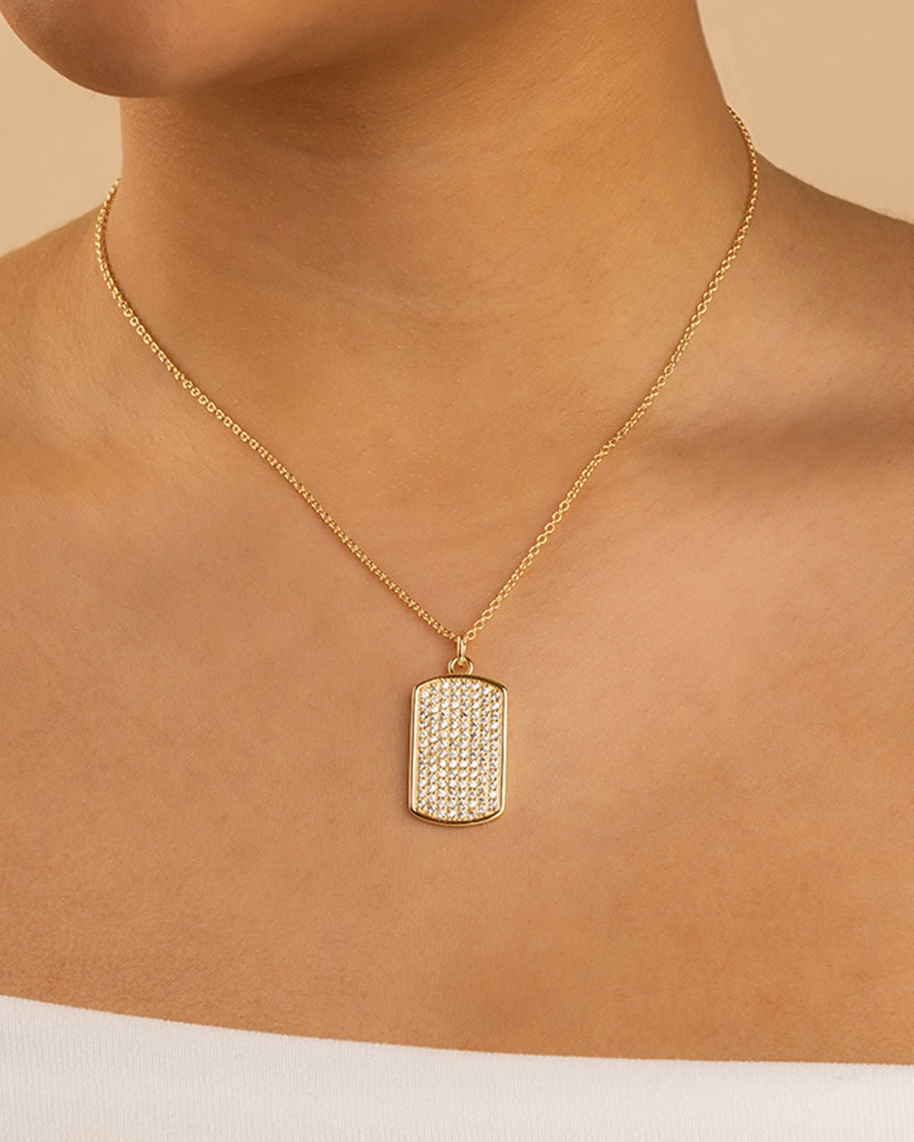 Pave CZ Rounded - edge Rectangle Pendant - Sterling Forever