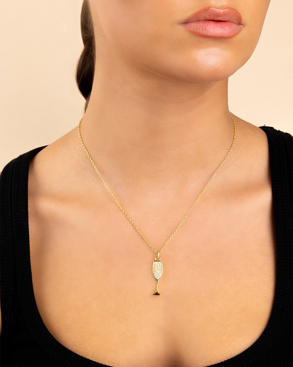 Pave CZ Champange Flute Pendant - Sterling Forever