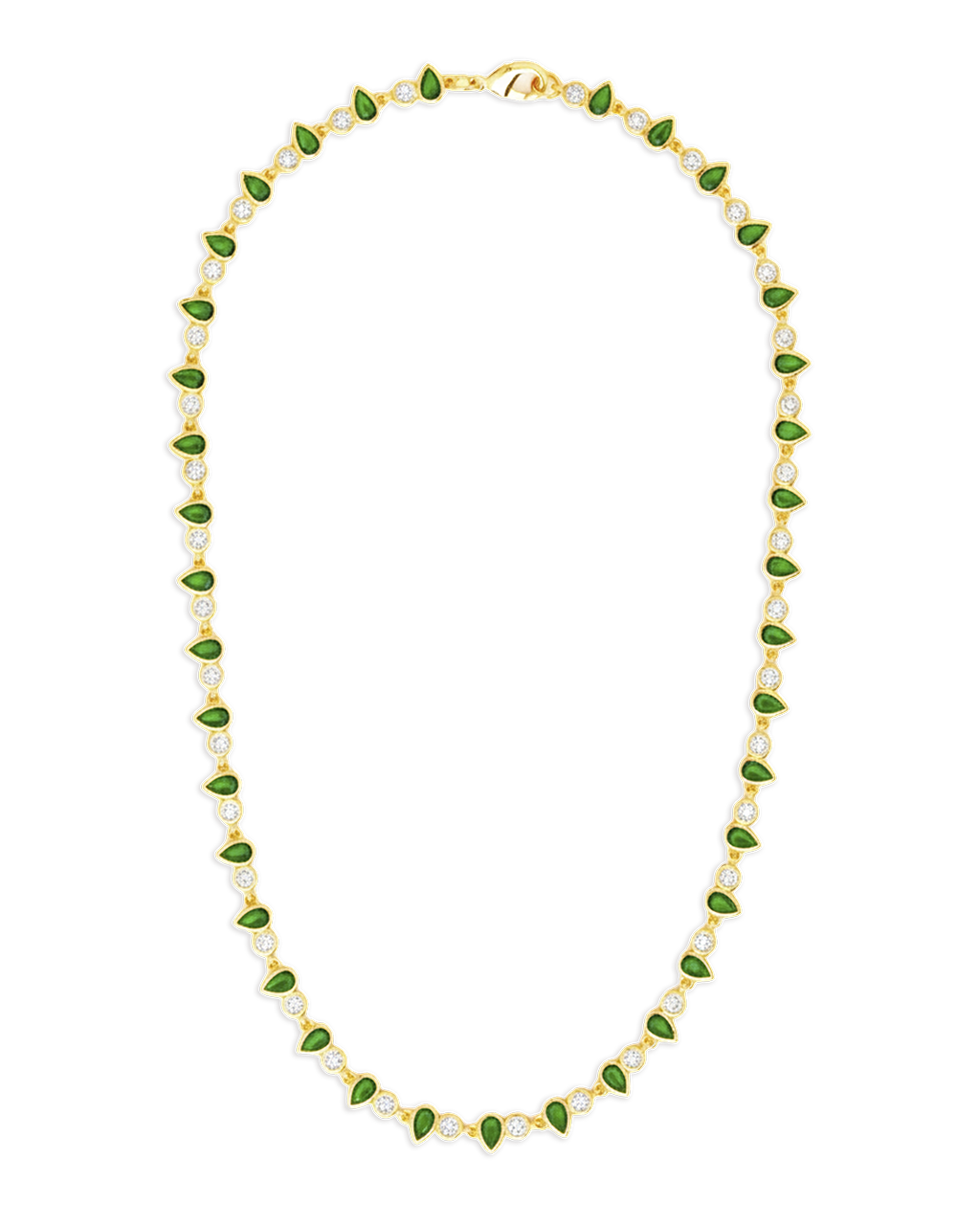 Emerald Pear & Round Cut Bezel CZ Tennis Necklace