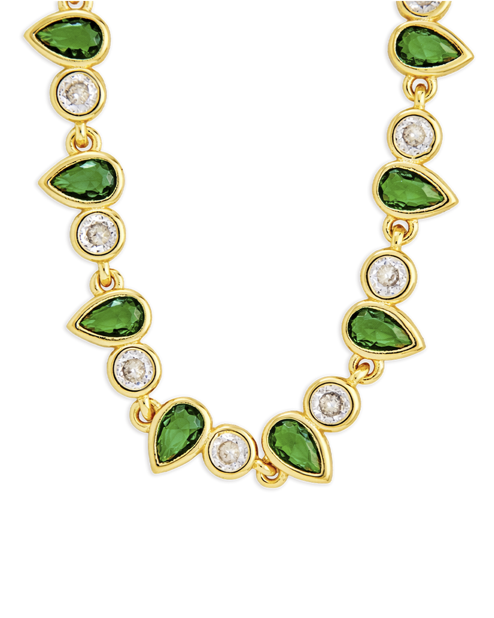 Emerald Pear & Round Cut Bezel CZ Tennis Necklace