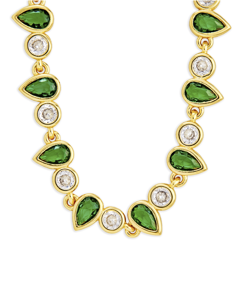 Emerald Pear & Round Cut Bezel CZ Tennis Necklace